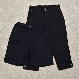 NWOT Simon Chang Black Cuffed Capri Pants - US 6 + Bonus Pair of Shorts